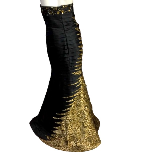 Clarisse Size 8 Black/Leopard Print Mermaid Gown - Picture 2 of 14